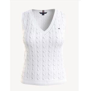 Women's Tommy Hilfiger V-Neck Cable Knit Sweater Vest, White, Size Medium